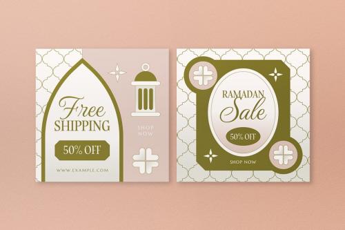 Pink Neutral Geometric Ramadan Sale Banner