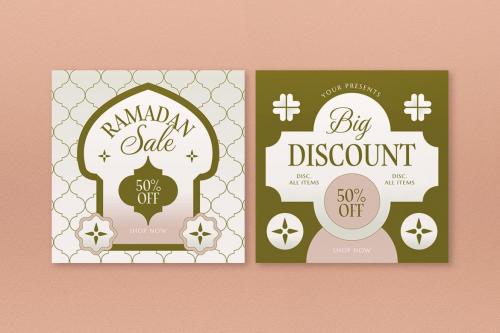 Pink Neutral Geometric Ramadan Sale Banner