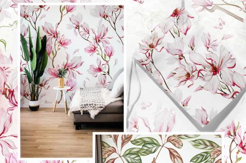 6 Magnolia seamless patterns