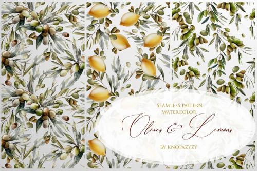 12 Seamless Patterns Olives & Lemons