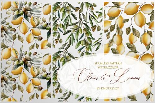 12 Seamless Patterns Olives & Lemons