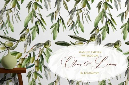 12 Seamless Patterns Olives & Lemons