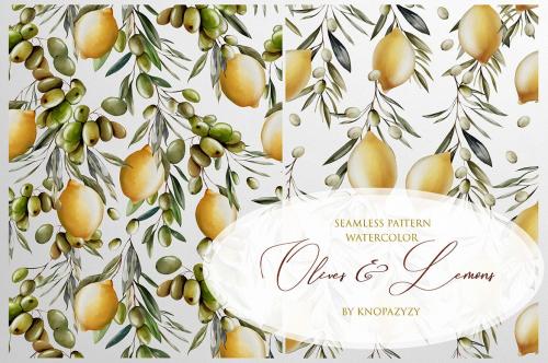 12 Seamless Patterns Olives & Lemons