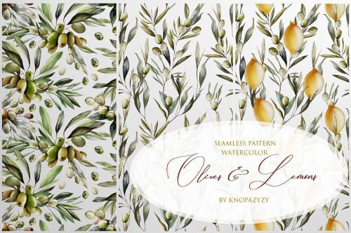 12 Seamless Patterns Olives & Lemons