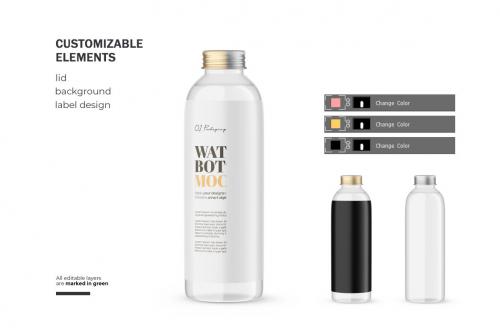 Deeezy - Glass Water Bottle With Editable Lid - PSD Mockup