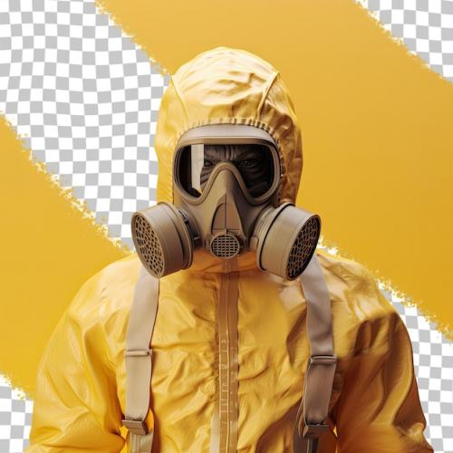 Biohazard Suited Individual Stands Alone Against Transparent Background