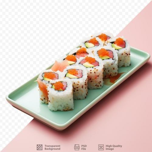 A Closeup Shot Of Sushi Roll On A White Tray From A High Angle