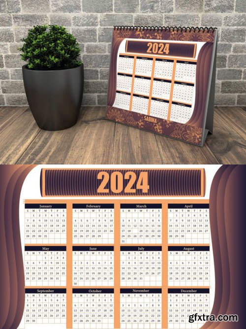 2024 Calendar Vector Design Template - 12 Months