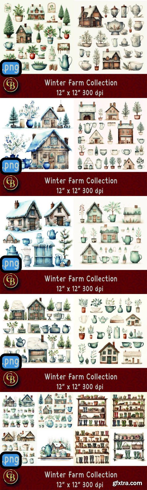 Watercolour Winter Farmhouse & Jugs Collection