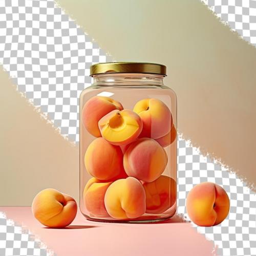 Canned Peach Halves In A Glass Jar Isolated On Transparent Background