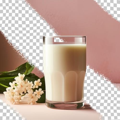 Clear Glass Of Organic Milk Isolated Transparent Background Table With Space For Text Above