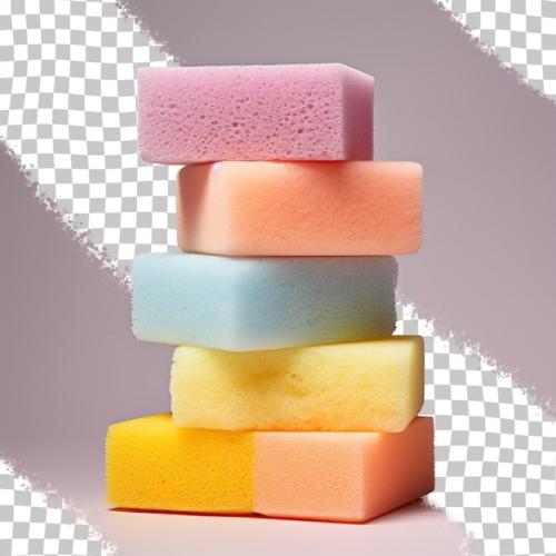 Colorful Sponges Arranged On A Transparent Background