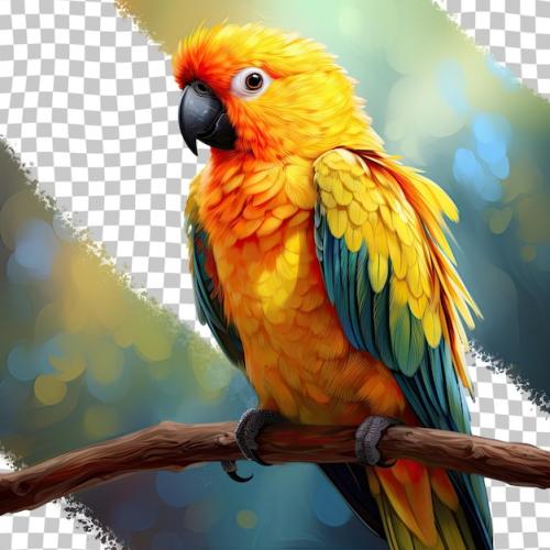 Colorful Yellow Parrot Bird The Sun Conure Isolated On Transparent Background