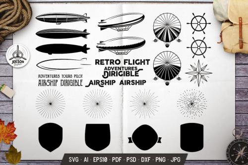 Vintage Airplane Elements Bundle. Vector Graphics
