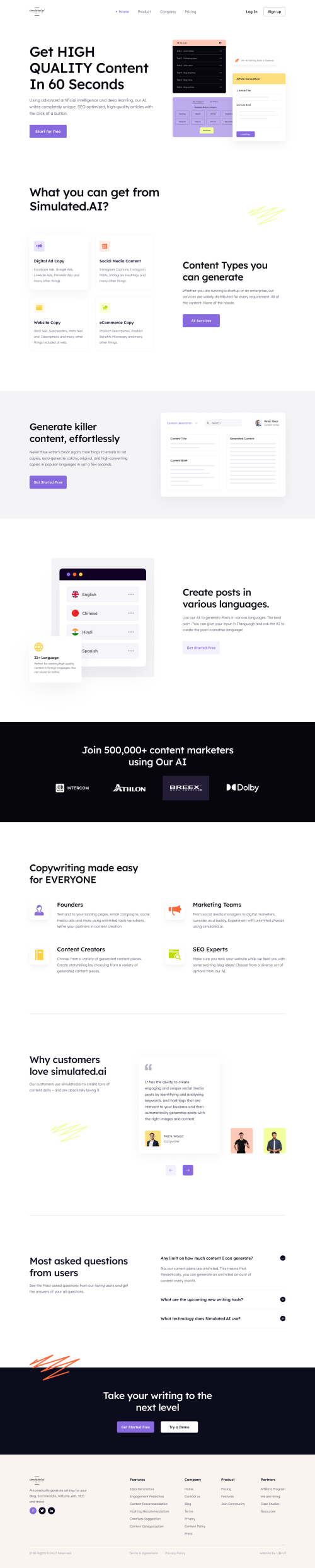 UIHut - AI Copywriting Tool Landing Page - simulated.ai - 19359