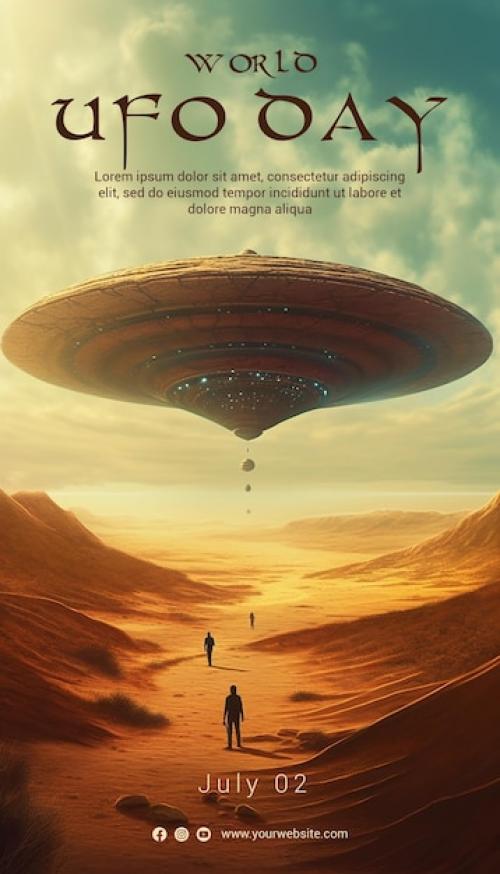 World Ufo Day Poster Template Concept With Fantasy Illustration Style