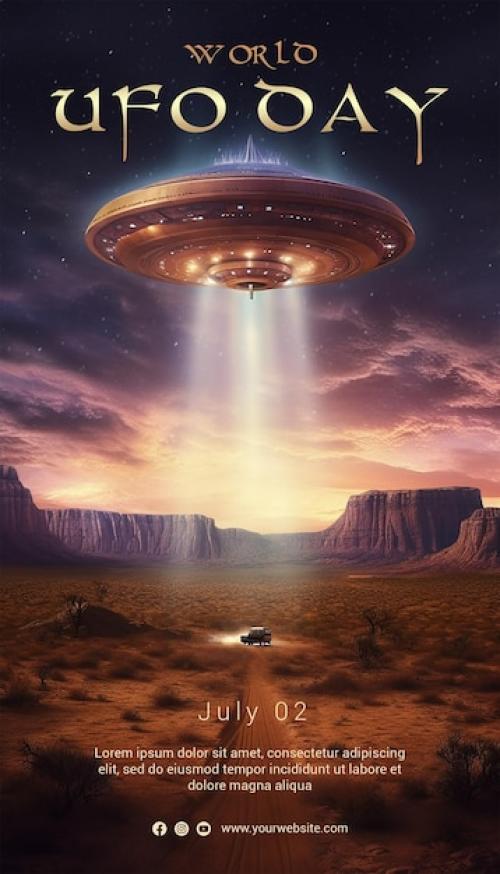 World Ufo Day Poster Template Concept With Fantasy Illustration Style