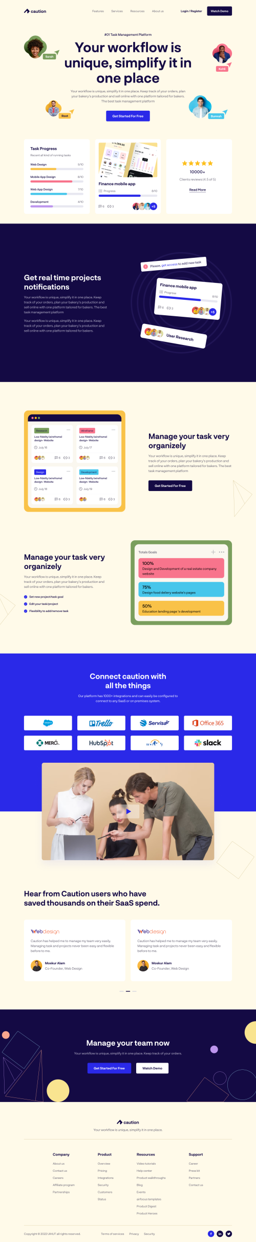 UIHut - Caution - Task Management Landing Page UI - 21853