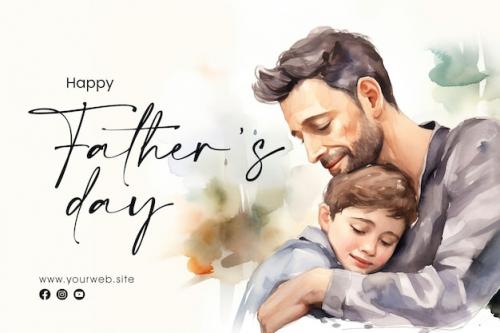 Happy Father039s Day Social Media Post Design With A Son Hugging To Father In Watercolor Style