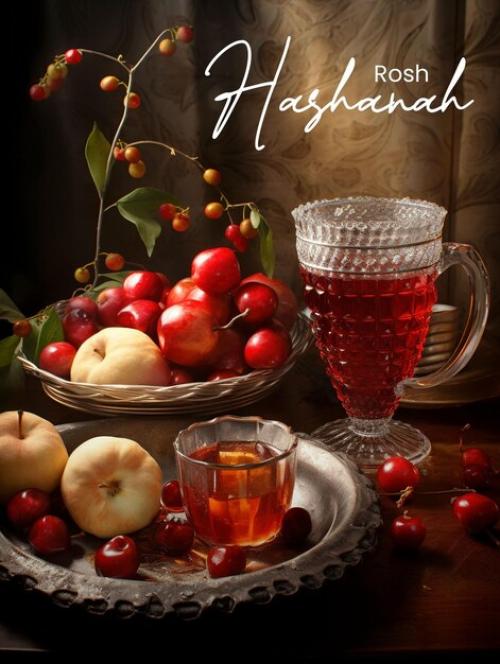 Rosh Hashanah Greeting Social Media Post Design With Apple Background