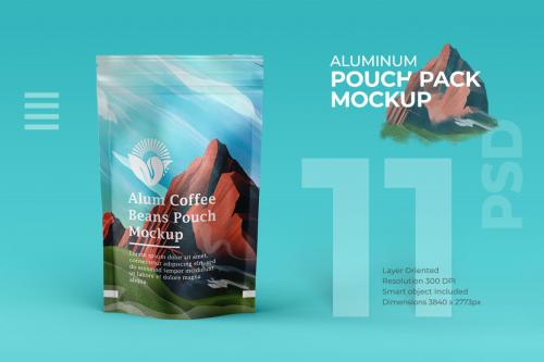 Deeezy - Aluminum Coffee Pouch Pack Mockup with illustrative Packaging Design