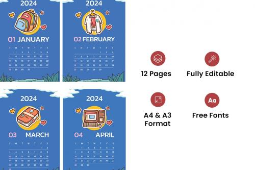 2024 Calendar Flyer Ai & EPS Template