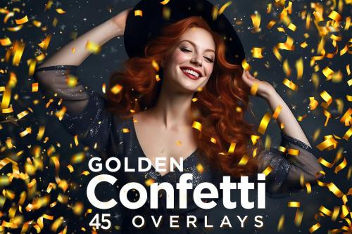 45 Golden Confetti Photoshop Overlays, Glitter