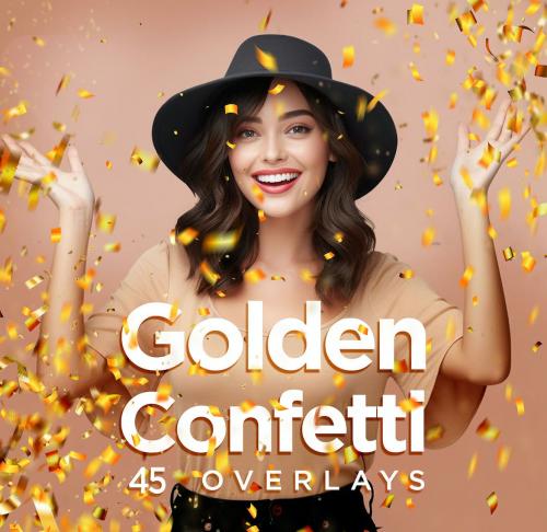 45 Golden Confetti Photoshop Overlays, Glitter