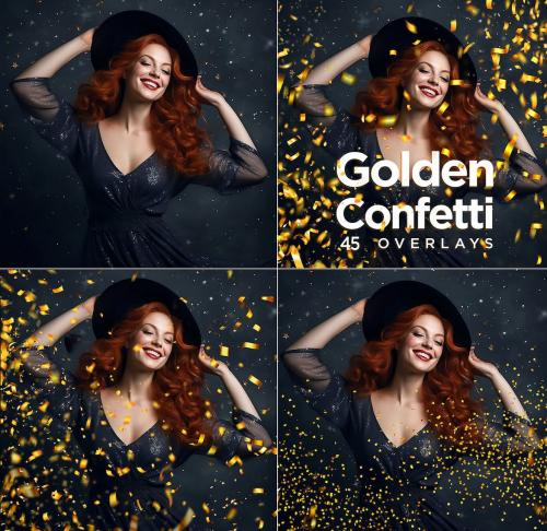 45 Golden Confetti Photoshop Overlays, Glitter