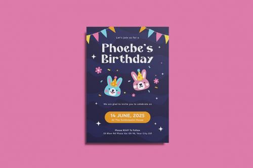 Cute Bunnies Birthday Invitation Template
