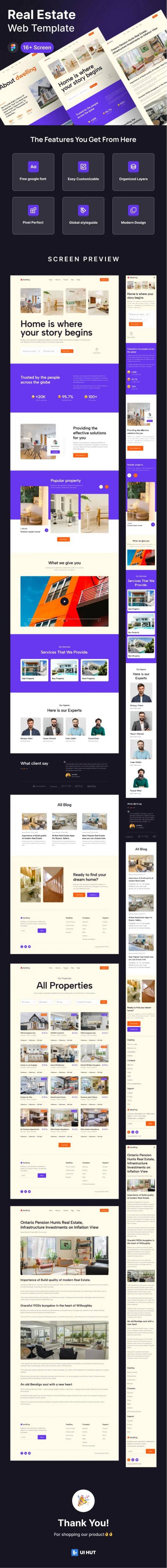 UIHut - Real Estate Landing Page UI Kit Design - 25516