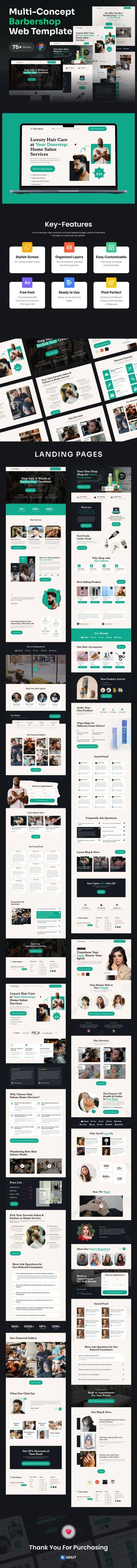 UIHut - Barbershop & Hair Salon Website Template - 25765