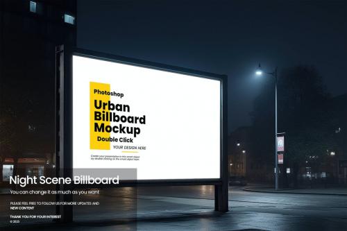 Night Scene Advertisement Billboard Mockup