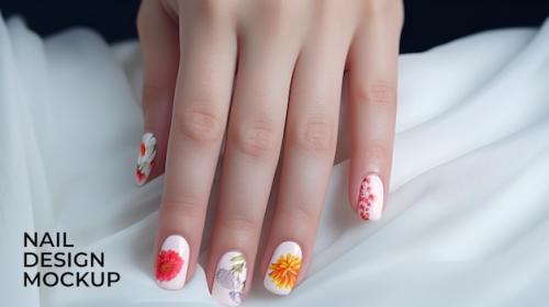 Woman Nails Design Realistic Mockup