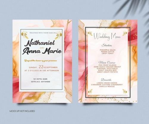 Abstract Colorful Watercolor Ink Design Wedding Invitation