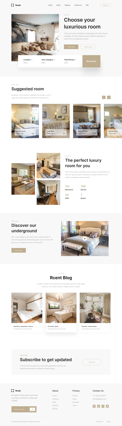 UIHut - Hotel Room Booking Landing Page Template - 8125