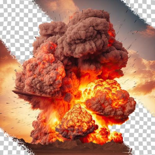 Numerous Pictures Of Large Bombs Exploding With Fire And Smoke Isolated On A Transparent Background