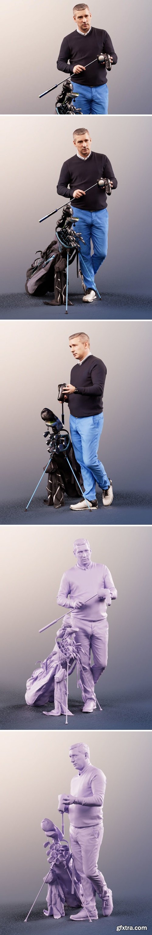 Steve 11782 - Golf Player Waiting With Golf Club And Bag 3D model