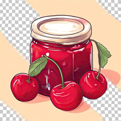 Homemade Cherry Jam In A Jar On A Transparent Background