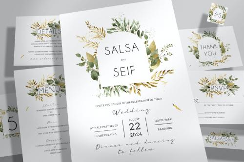 Gold Foliage Wedding Invitation Set