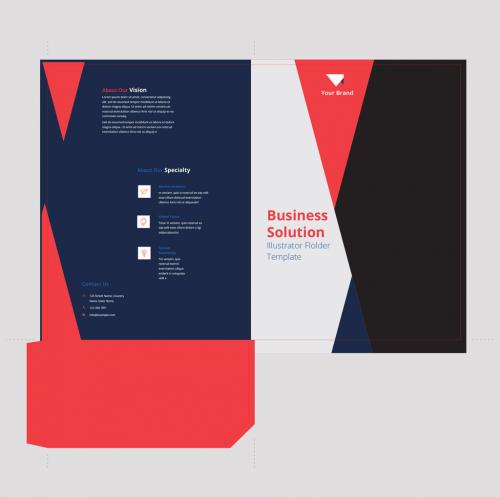 Folder Presentation Layout with Red and Blue Accents - 331500920