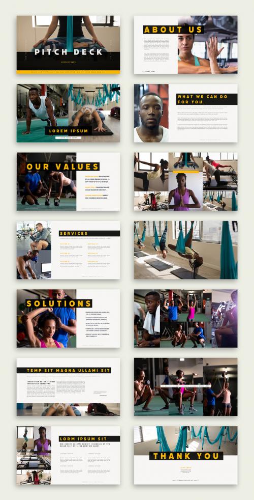 Pitch Deck Layout with Black and Yellow Accents - 331540629