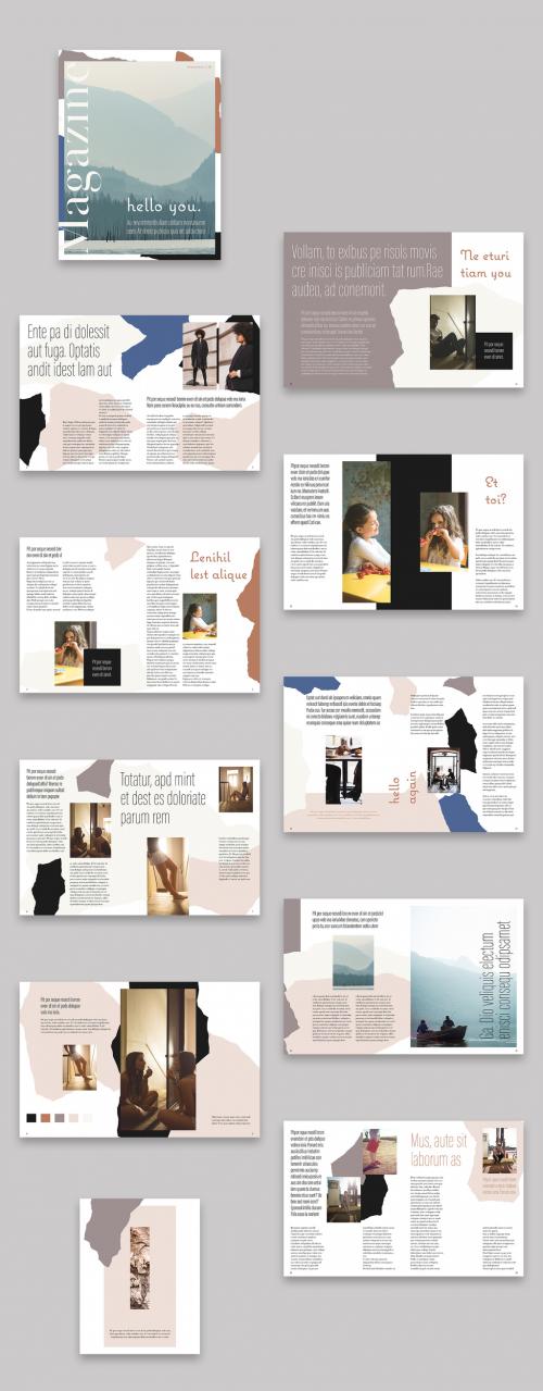 Magazine Layout with Neutral Tone Abstract Elements - 331541521