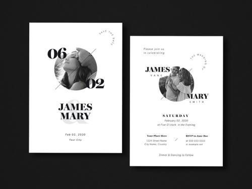 Black and White Wedding Invitation Layout with Gray Accents - 331744112