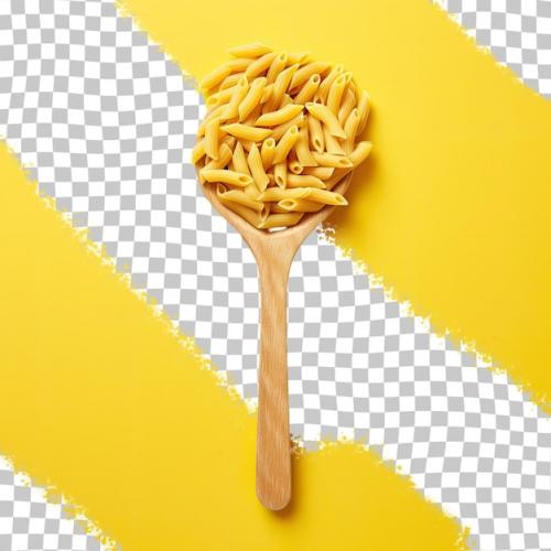 Dry Yellow Penne Pasta On A Wooden Spoon Isolated On A Transparent Background