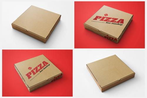 Deeezy - Pizza Box Mockup - Cardboard/Kraft - Perspective View Version