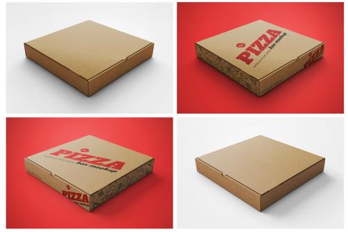 Deeezy - Pizza Box Mockup - Cardboard/Kraft - Perspective View Version