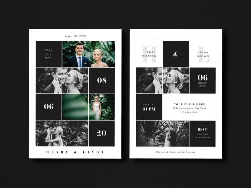 Black and White Wedding Invitation Layout with Gray Accents - 331744165