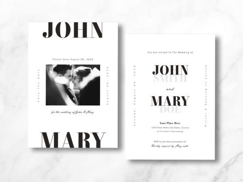 Black and White Wedding Invitation Layout with Gray Accents - 331744176