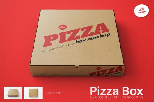 Deeezy - Pizza Box Mockup - Cardboard/Kraft - Top View Version